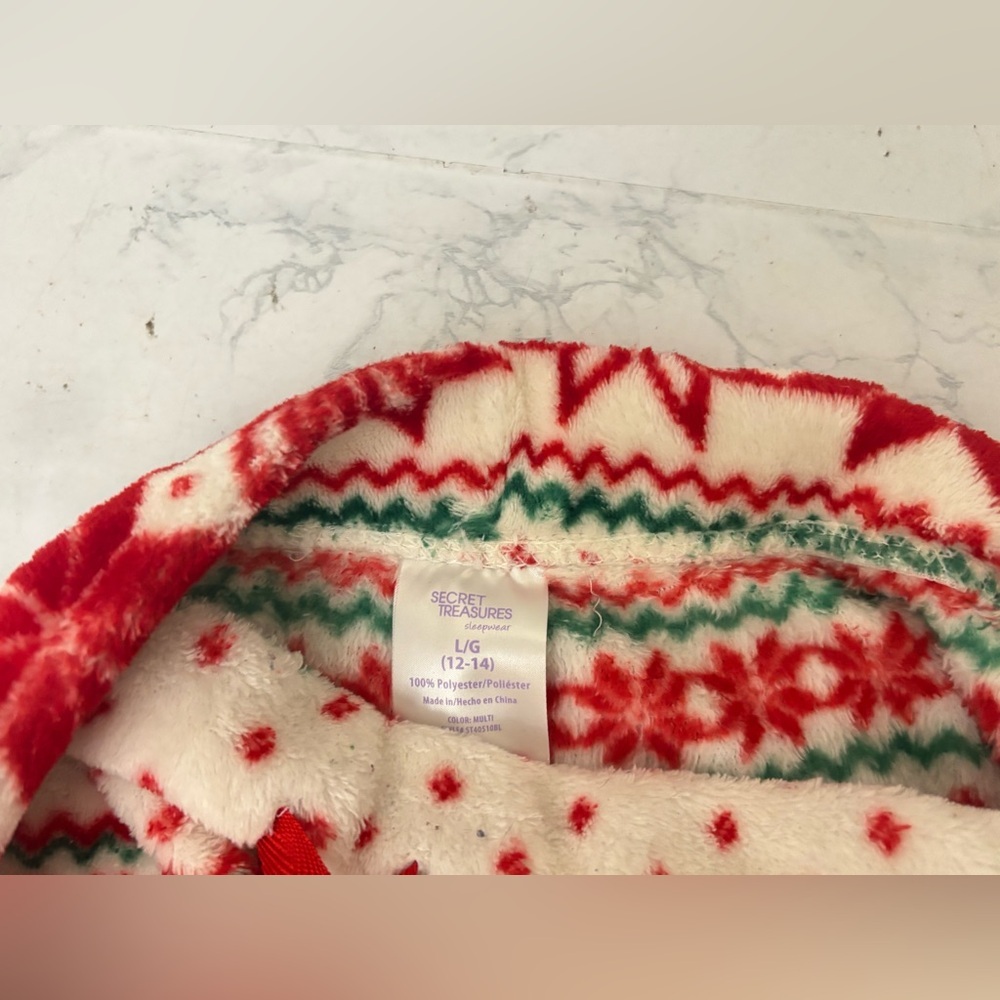 Secret Treasures Holiday Fleece Pajama Pants Size L 12-14 Red White Green​ - Picture 5 of 5